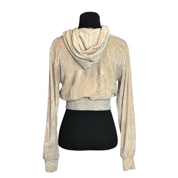 Roma Concept beige velvet long sleeves crop hoodie sweater size Small - Picture 2 of 15